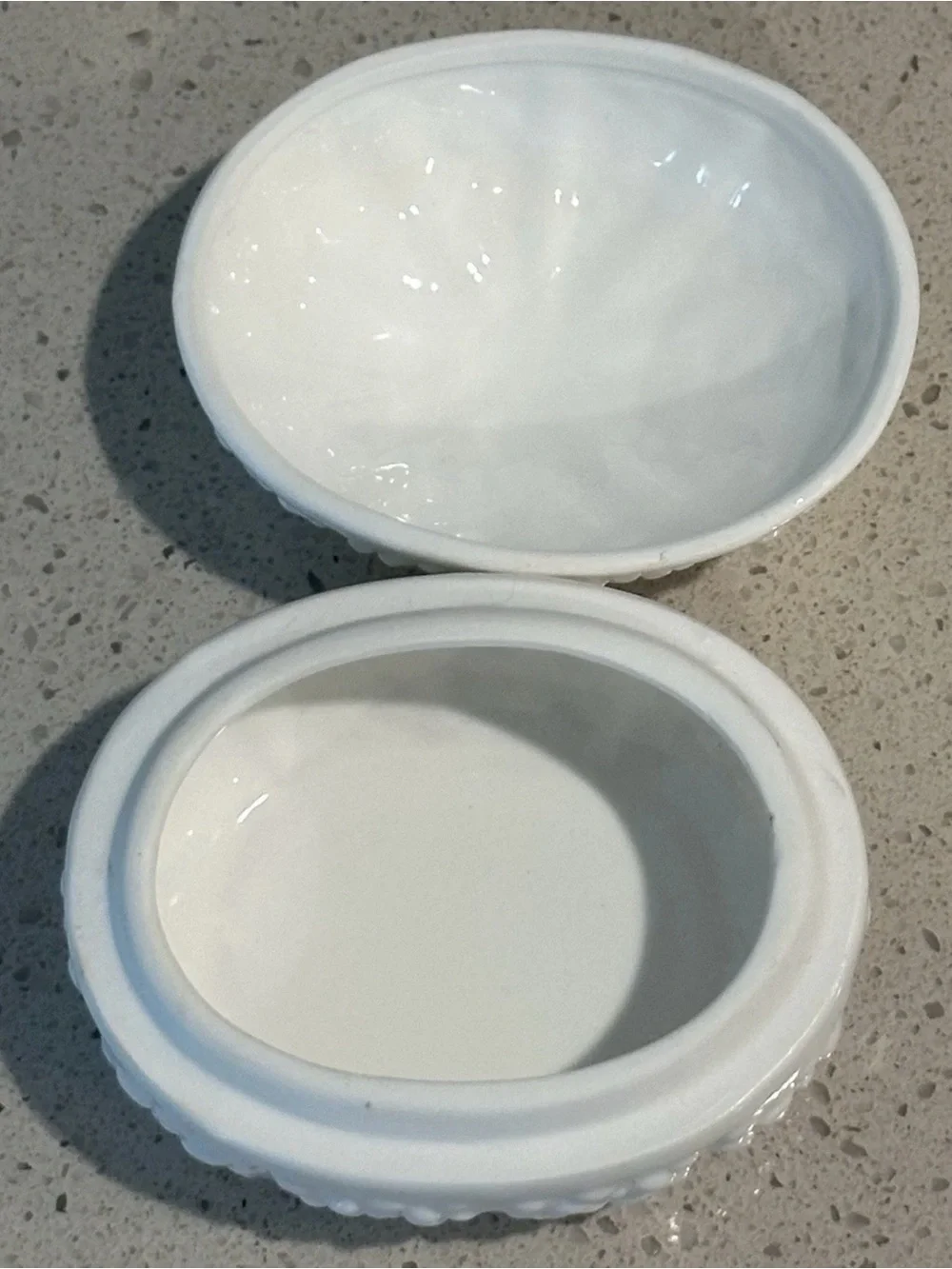 White Glass Covered Trinket Dish with Textured Sea Urchin Design